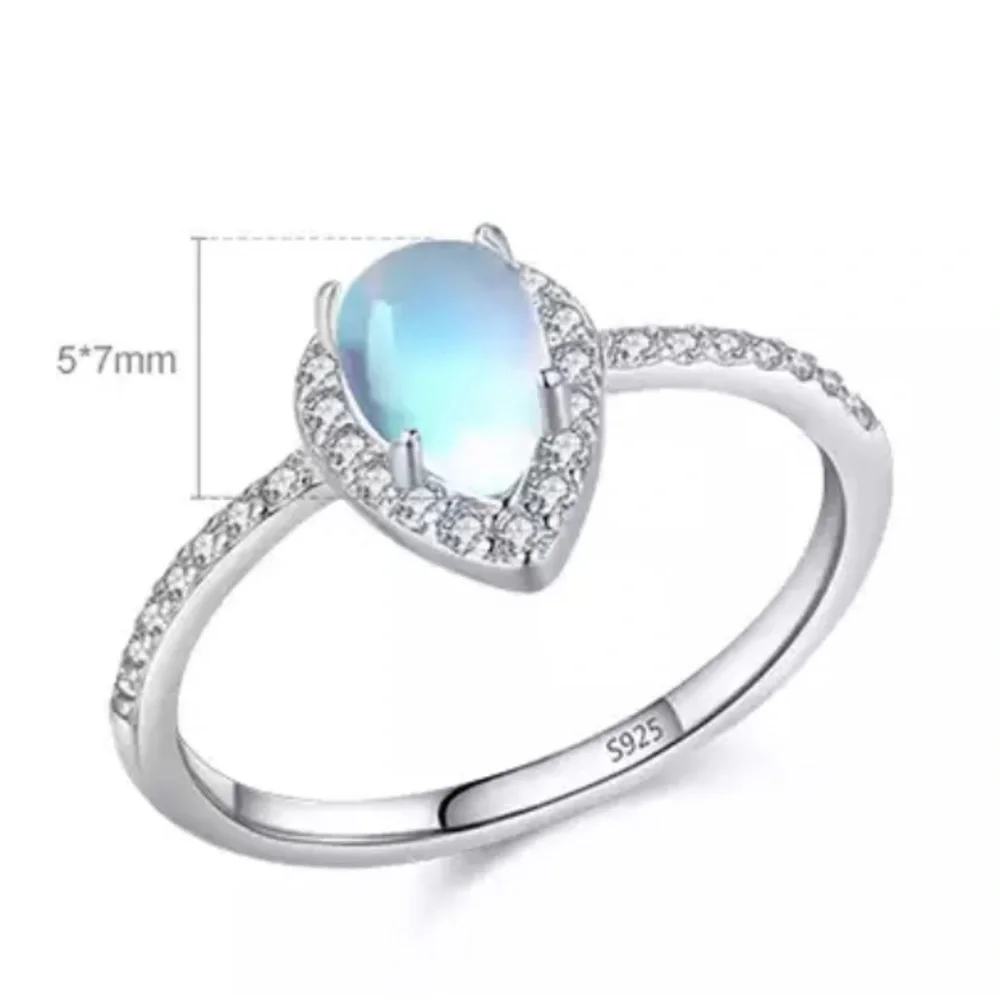 New gorgeous sterling silver water drop moonstone ring size 7 - Picture 5 of 15
